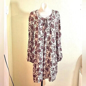Denim 24/7 Dress Size 14/16 (M) Brown Beige Paisley Rayon Crinkle Laced Bust